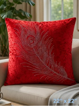Feather Print Velvet Cushion & Filler